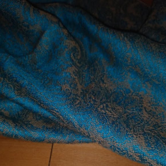 Pashmina: Blue & Beige scarf/Wrap with fringe. - Picture 2 of 4